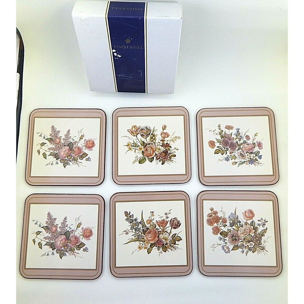 Pimpernel Floral Bouquet Coasters with Cork Backs Set of 6